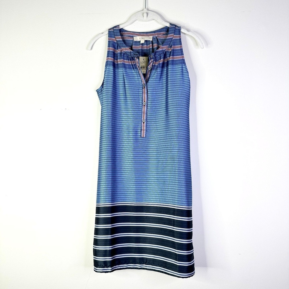 Ann‎ Taylor Loft Dress Women SP Blue Striped Tunic Shift Cottage Corpcore NWT
